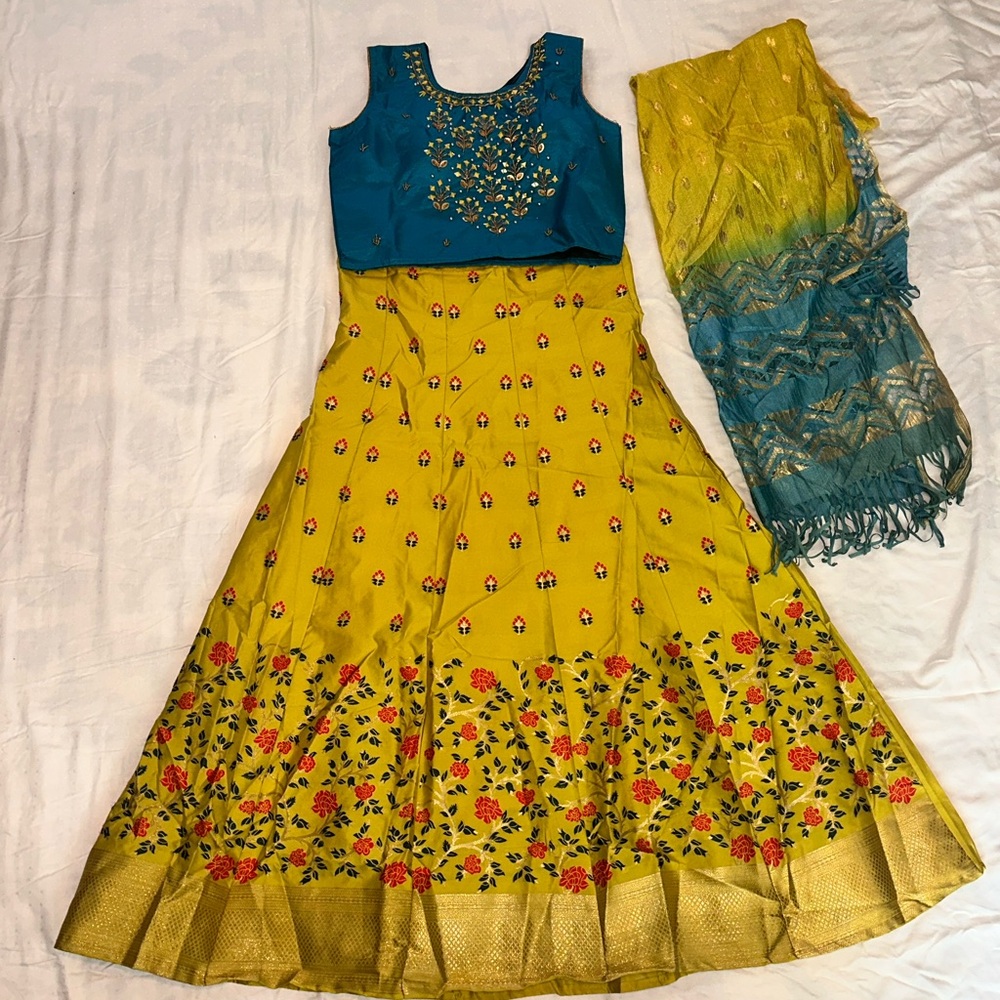 Yellow and Teal Lehenga